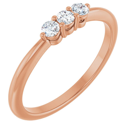 14K Gold Round Natural Diamond Three-Stone Anniversary Band – 2.5mm Stones - Rose Gold