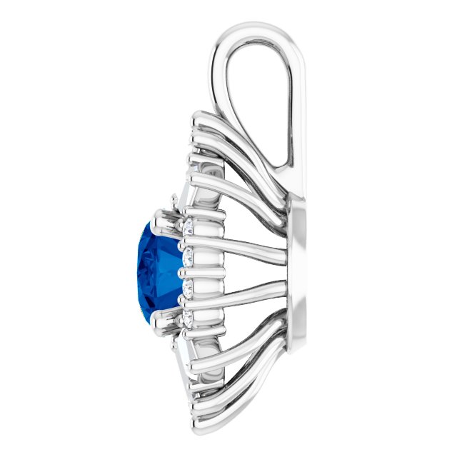 Platinum Oval Natural Blue Sapphire Halo-Style Necklace or Pendant - view 3