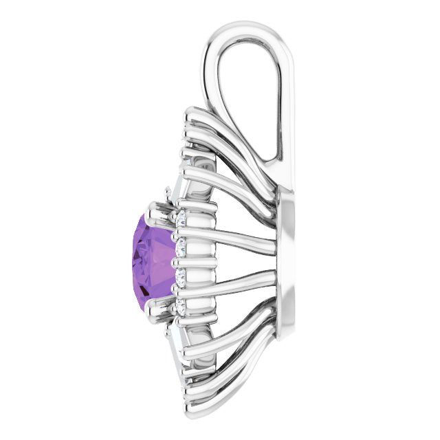14K Gold Oval Natural Amethyst Halo-Style Necklace or Pendant - White Gold - view 3