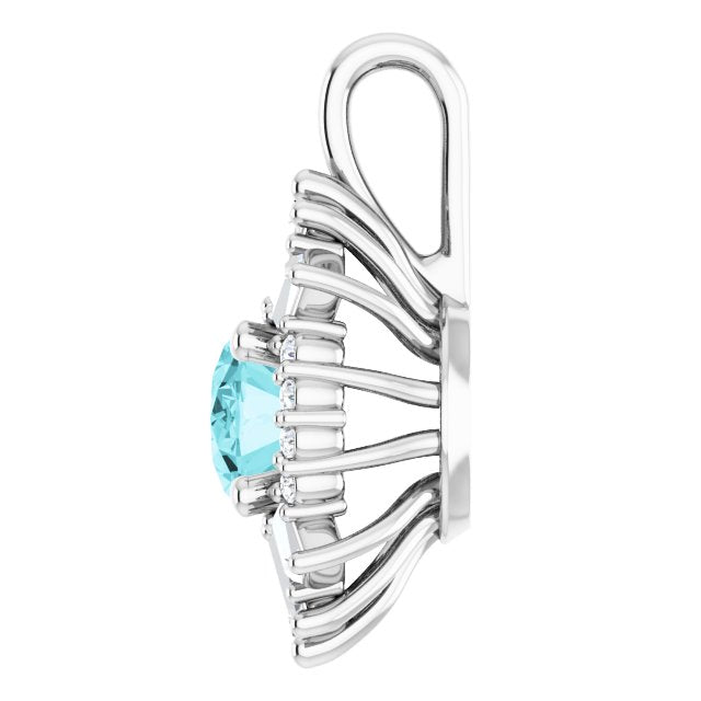 Platinum Oval Natural Blue Zircon Halo-Style Necklace or Pendant - view 3