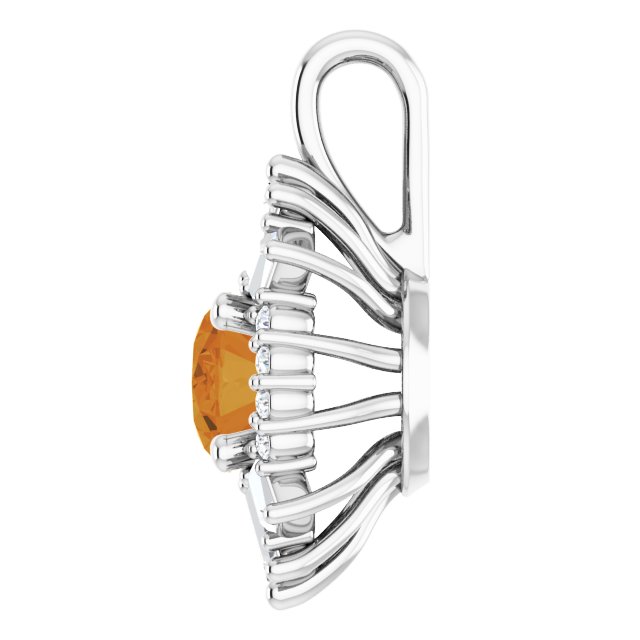 14K Gold Oval Natural Citrine Halo-Style Necklace or Pendant - White Gold - view 3