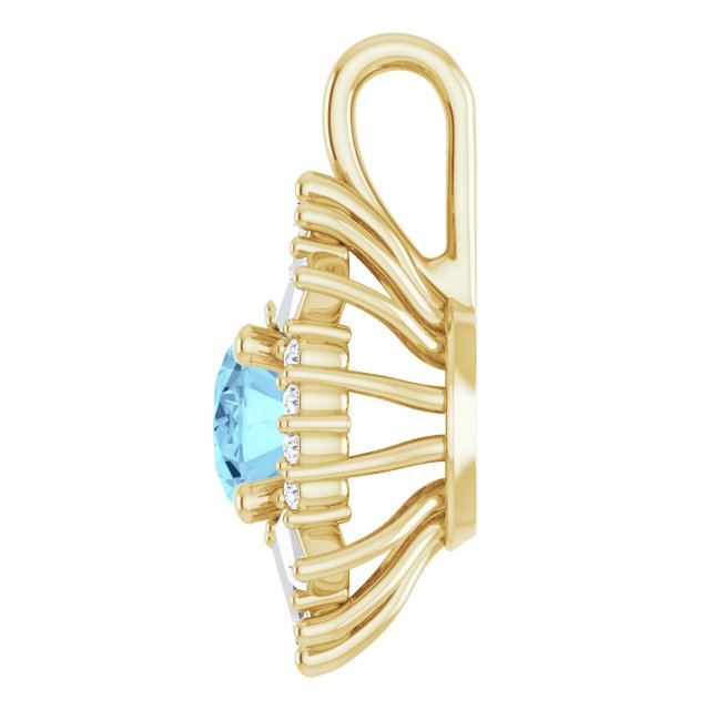 14K Gold Oval Natural Aquamarine Halo-Style Necklace or Pendant - Yellow Gold - view 3