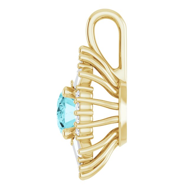 14K Gold Oval Natural Blue Zircon Halo-Style Necklace or Pendant - Yellow Gold - view 3
