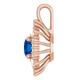 14K Gold Oval Natural Blue Sapphire Halo-Style Necklace or Pendant - Rose Gold - view 3