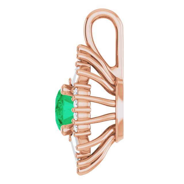 14K Gold Oval Natural Emerald Halo-Style Necklace or Pendant - Rose Gold - view 3
