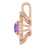 14K Gold Oval Natural Amethyst Halo-Style Necklace or Pendant - Rose Gold - view 3