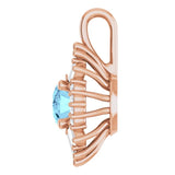 14K Gold Oval Natural Aquamarine Halo-Style Necklace or Pendant - Rose Gold - view 3