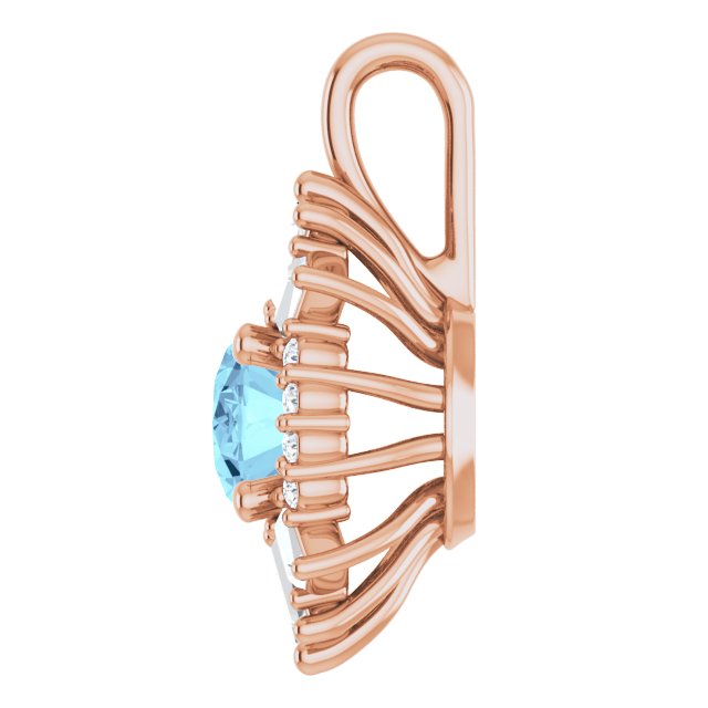 14K Gold Oval Natural Aquamarine Halo-Style Necklace or Pendant - Rose Gold - view 3