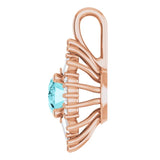 14K Gold Oval Natural Blue Zircon Halo-Style Necklace or Pendant - Rose Gold - view 3