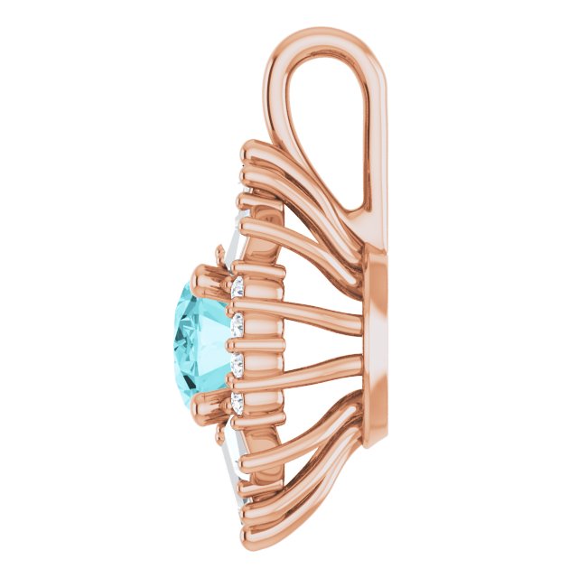 14K Gold Oval Natural Blue Zircon Halo-Style Necklace or Pendant - Rose Gold - view 3