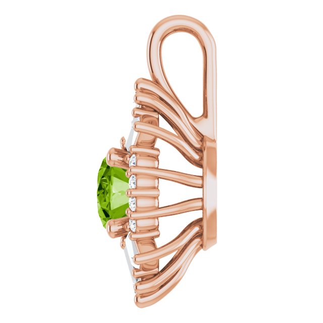 14K Gold Oval Natural Peridot Halo-Style Necklace or Pendant - Rose Gold - view 3