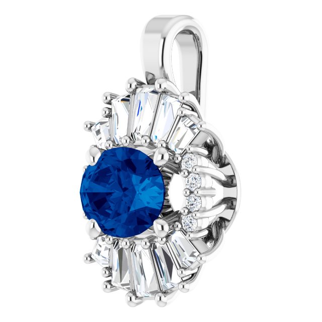 14K Gold Oval Natural Blue Sapphire Halo-Style Necklace or Pendant - White Gold - view 2