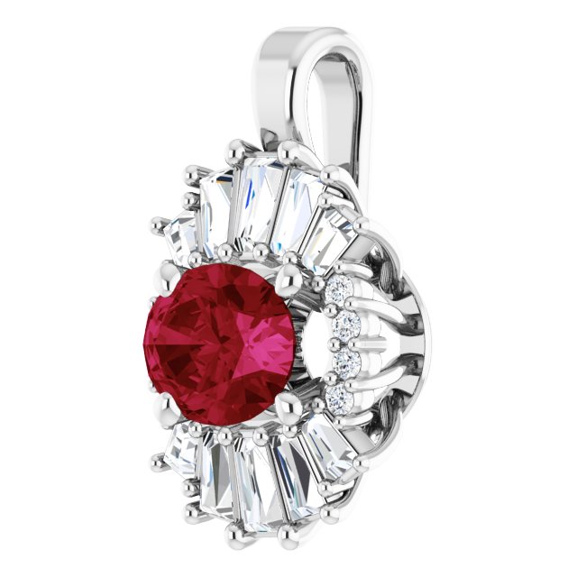 Platinum Oval Natural Ruby Halo-Style Necklace or Pendant - view 2