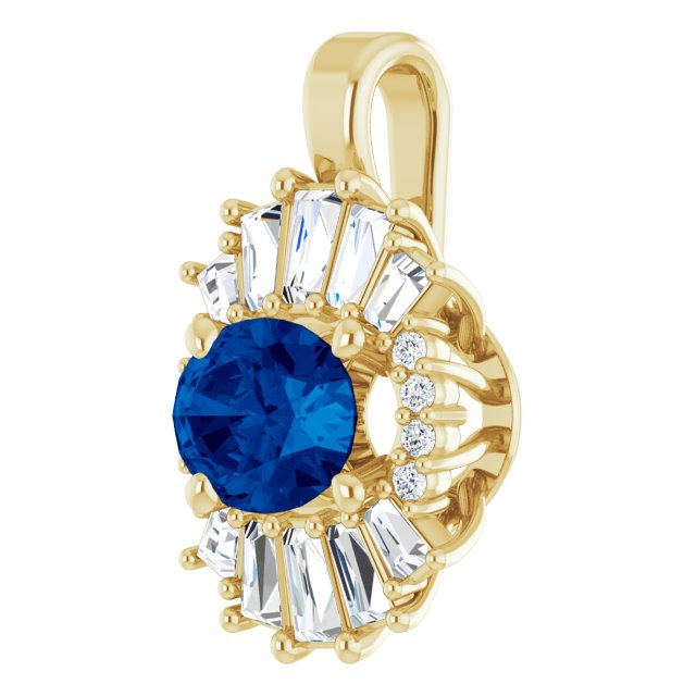 14K Gold Oval Natural Blue Sapphire Halo-Style Necklace or Pendant - Yellow Gold - view 2
