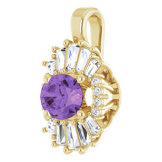 14K Gold Oval Natural Amethyst Halo-Style Necklace or Pendant - Yellow Gold - view 2