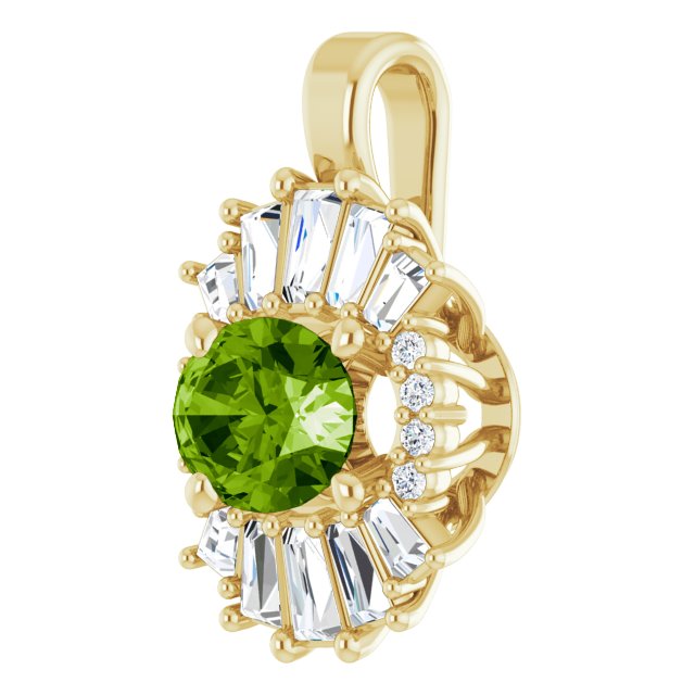 14K Gold Oval Natural Peridot Halo-Style Necklace or Pendant - Yellow Gold - view 2