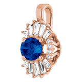 14K Gold Oval Natural Blue Sapphire Halo-Style Necklace or Pendant - Rose Gold - view 2