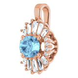 14K Gold Oval Natural Aquamarine Halo-Style Necklace or Pendant - Rose Gold - view 2
