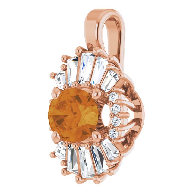 14K Gold Oval Natural Citrine Halo-Style Necklace or Pendant - Rose Gold - view 2