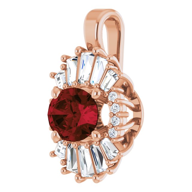 14K Gold Oval Natural Mozambique Garnet Halo-Style Necklace or Pendant - Rose Gold - view 2