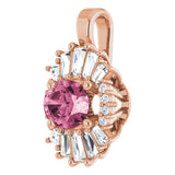 14K Gold Oval Natural Pink Tourmaline Halo-Style Necklace or Pendant - Rose Gold - view 2