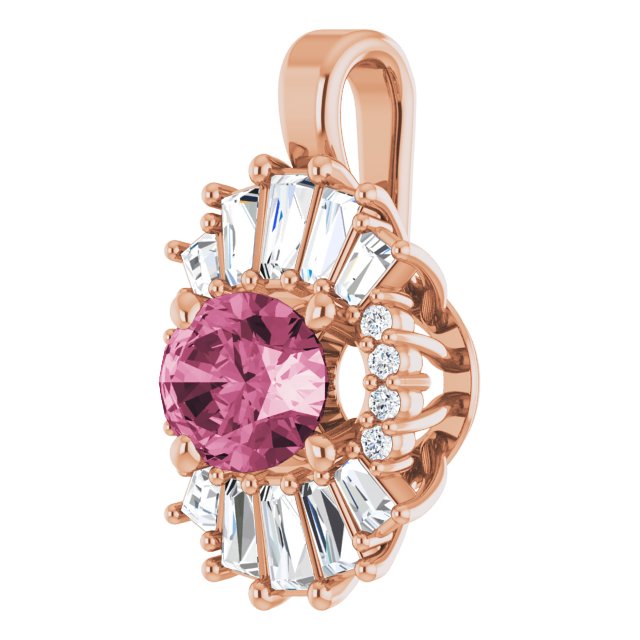 14K Gold Oval Natural Pink Tourmaline Halo-Style Necklace or Pendant - Rose Gold - view 2