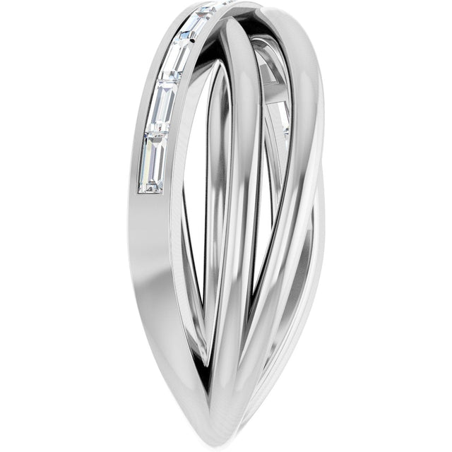 14K Gold Straight Baguette Natural Diamond Channel-Set Criss-Cross Ring - White Gold - view 4