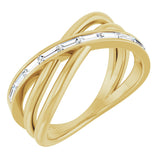 14K Gold Straight Baguette Natural Diamond Channel-Set Criss-Cross Ring - Yellow Gold