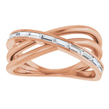14K Gold Straight Baguette Natural Diamond Channel-Set Criss-Cross Ring - Rose Gold - view 3