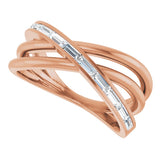14K Gold Straight Baguette Natural Diamond Channel-Set Criss-Cross Ring - Rose Gold - view 5