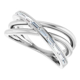 Platinum Straight Baguette Natural Diamond Channel-Set Criss-Cross Ring - view 5