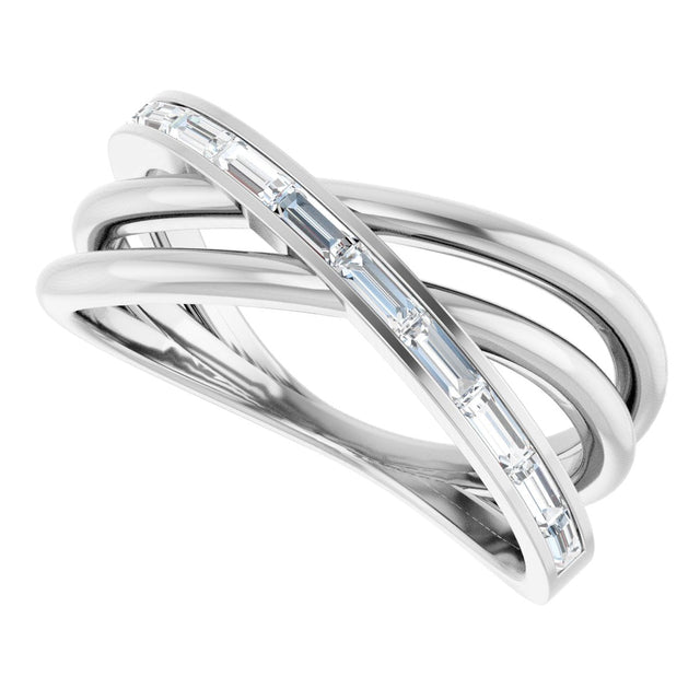Platinum Straight Baguette Natural Diamond Channel-Set Criss-Cross Ring - view 5