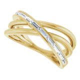 14K Gold Straight Baguette Natural Diamond Channel-Set Criss-Cross Ring - Yellow Gold - view 5
