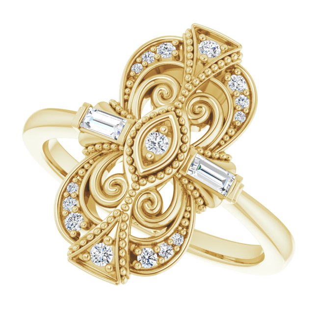 14K Gold Natural Diamond Vintage-Inspired Ring – 1/5 CTW - Yellow Gold - view 10
