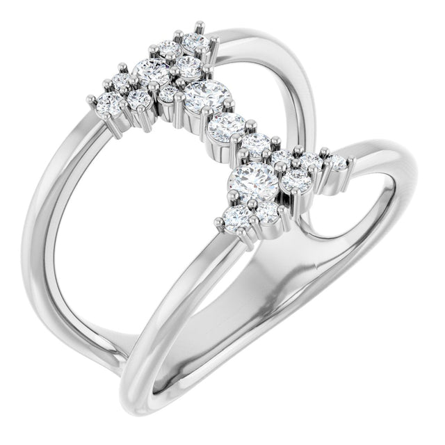14K Gold Round Lab-Grown Diamond Negative Space Ring - White Gold
