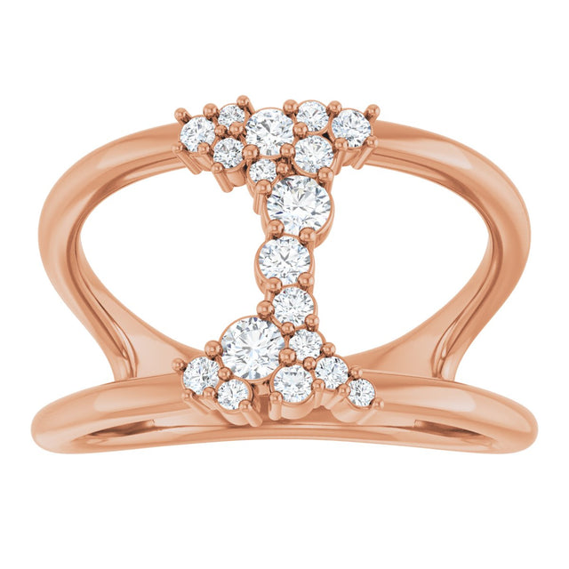 14K Gold Round Natural Diamond Negative Space Ring III - Rose Gold - view 3