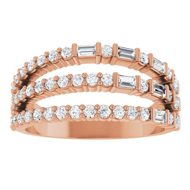 14K Gold Natural Diamond Stacked Ring - Rose Gold - view 3