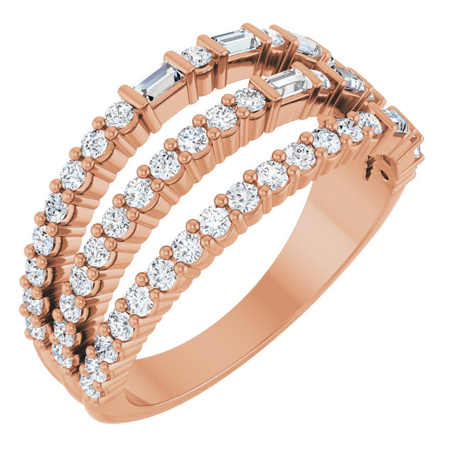 14K Gold Natural Diamond Stacked Ring - Rose Gold