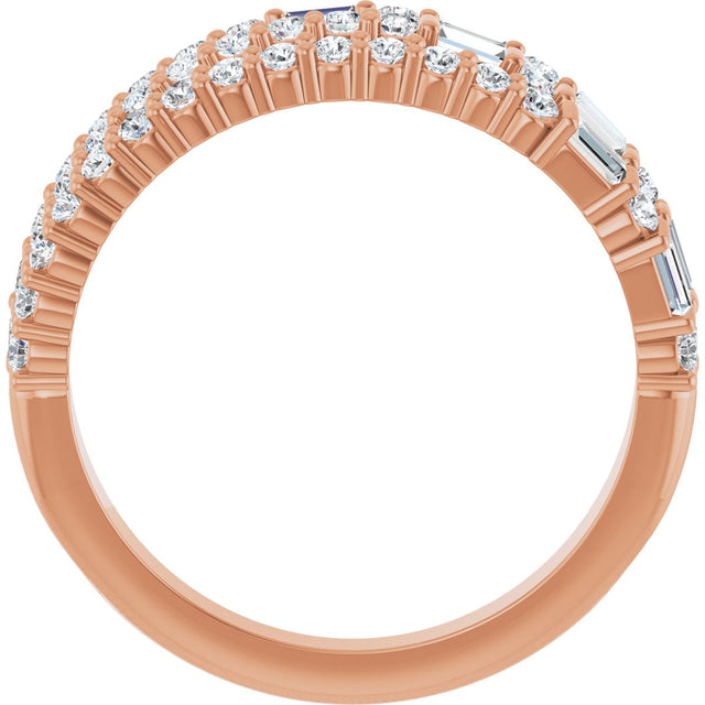 14K Gold Natural Diamond Stacked Ring - Rose Gold - view 2
