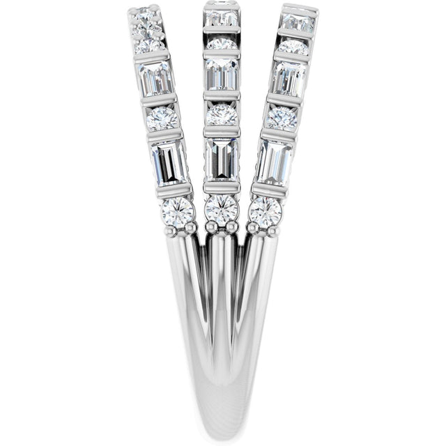 14K Gold Natural Diamond Stacked Ring - White Gold - view 4