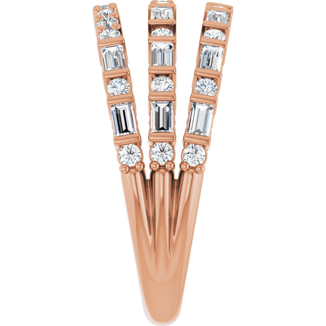 14K Gold Natural Diamond Stacked Ring - Rose Gold - view 4