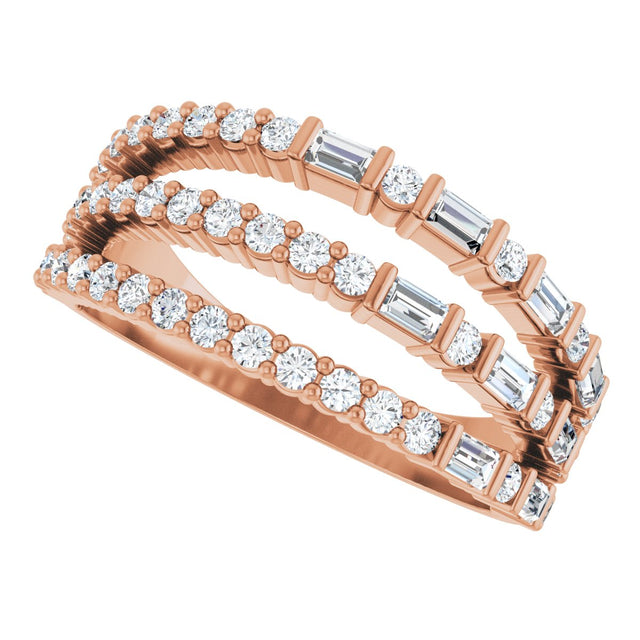 14K Gold Natural Diamond Stacked Ring - Rose Gold - view 5