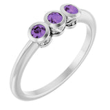 Platinum Round Natural Amethyst Three-Stone Bezel-Set Ring