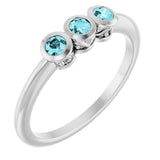 Platinum Round Natural Blue Zircon Three-Stone Bezel-Set Ring