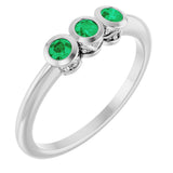 14K Gold Round Natural Emerald Three-Stone Bezel-Set Ring - White Gold