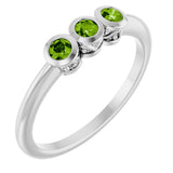 14K Gold Round Natural Peridot Three-Stone Bezel-Set Ring - White Gold