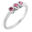 Platinum Round Natural Pink Tourmaline Three-Stone Bezel-Set Ring
