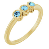 14K Gold Round Natural Aquamarine Three-Stone Bezel-Set Ring - Yellow Gold