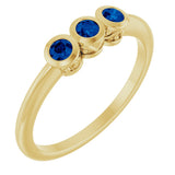 14K Gold Round Natural Blue Sapphire Three-Stone Bezel-Set Ring - Yellow Gold