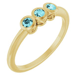 14K Gold Round Natural Blue Zircon Three-Stone Bezel-Set Ring - Yellow Gold